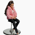 Curvy Fashion Doll Clothes – Plaid & Denim or Pink Fuzzy Jacket Outfit