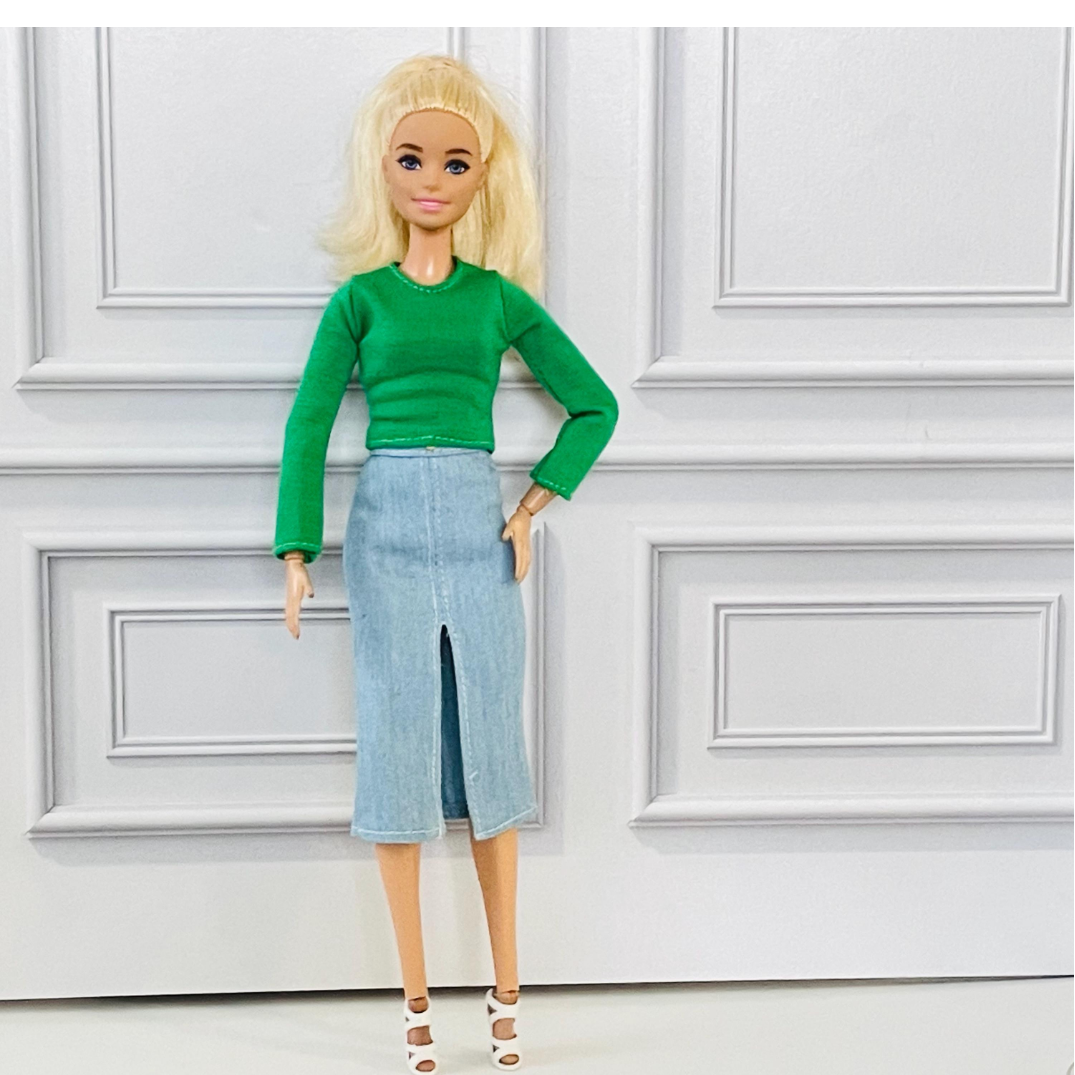 Green Pink & Denim Fashion Doll Outfit – Style Fashion Set