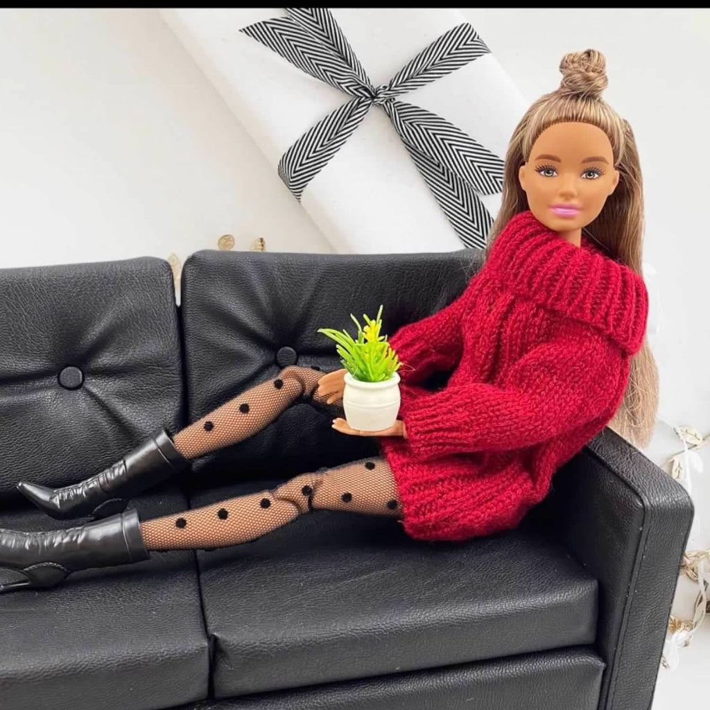 Doll Clothes 1:6 Scale, Pink Cable Knit Sweater, Curvy and Regular Fit