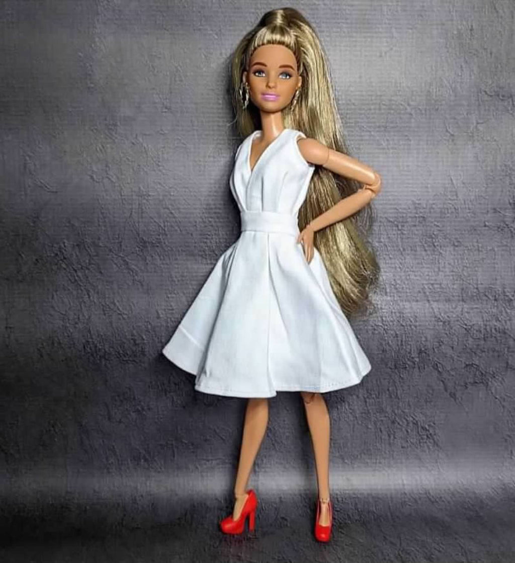 White Vintage Look Doll Dress for 11.5 inch Fashion Doll, Elegant Party Gown Set