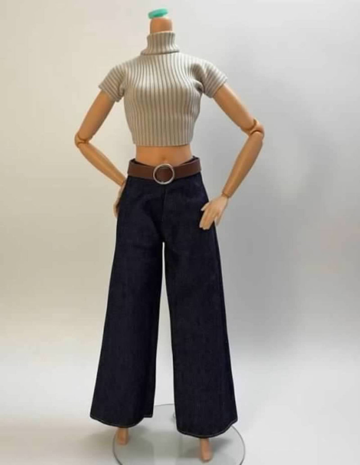 New Fashion Doll outfit; wide leg pants, belt and top, 1/6 Scale Doll Clothes