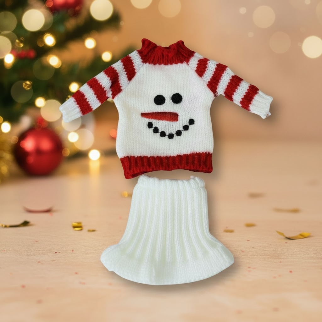 Christmas Snowman Sweater Doll Outfit, Red & White Holiday Sweater, Fits 11.5” Fashion Doll