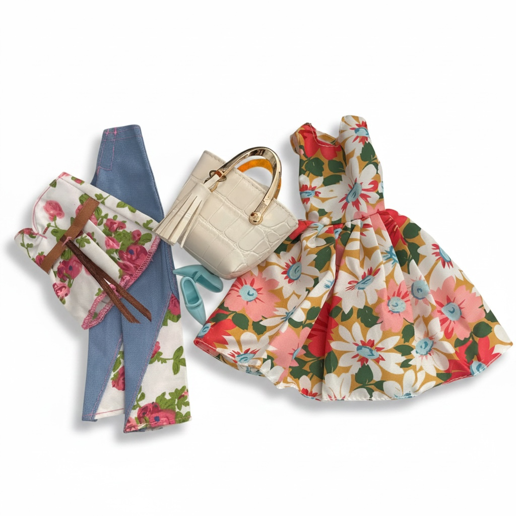 Fashion Doll Dress, Floral Outfit, Fits Curvy and Regular Dolls