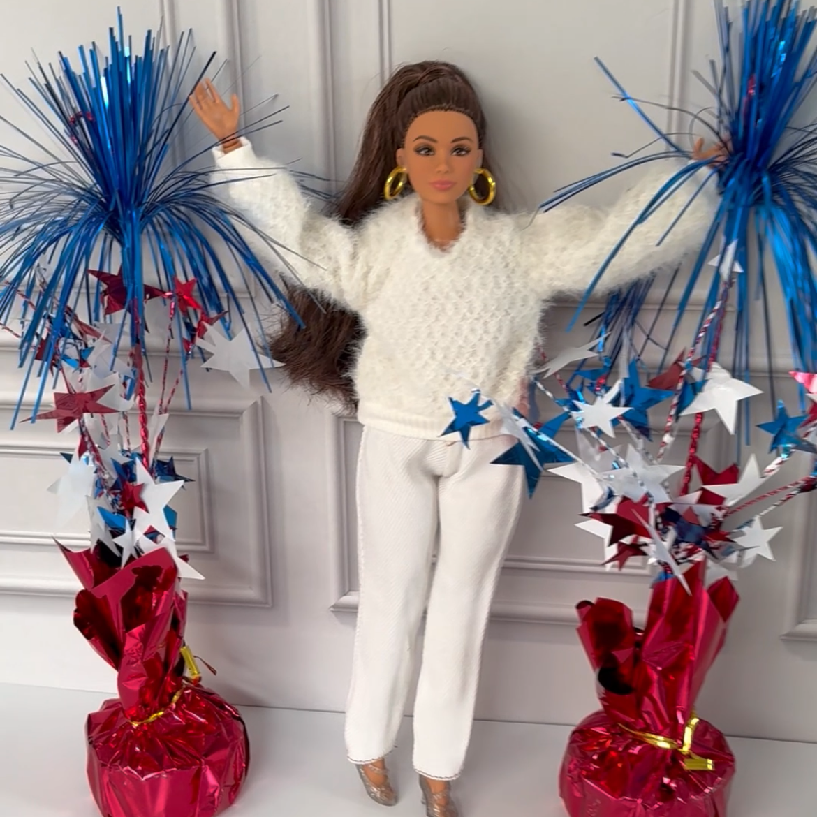 White Plush Knit Sweater With White Pants Doll Clothes Set - 11.5 Inch Dolls and Curvy Dolls
