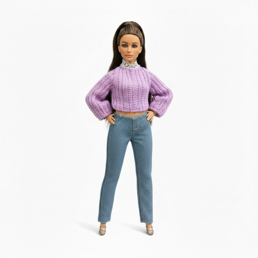 Curvy Doll Clothes 1:6 Scale, Made to Move, Sweater, Jeans, Shoes Outfits