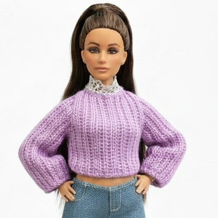 Curvy Doll Clothes 1:6 Scale, Made to Move, Sweater, Jeans, Shoes Outfits