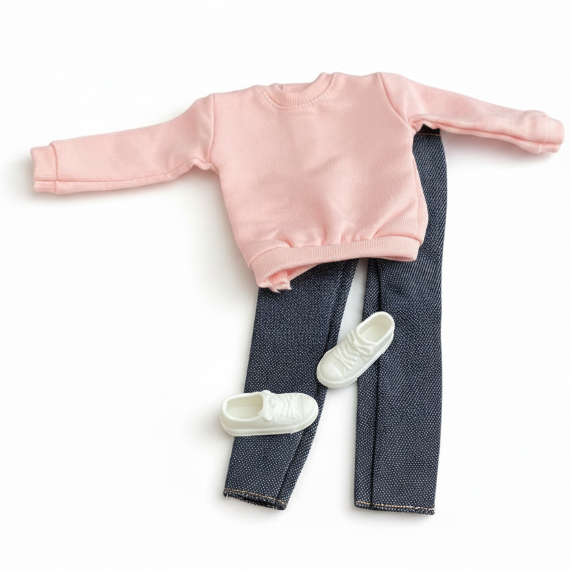 Curvy Doll Clothes 1:6 Scale, Made to Move, Sweater, Jeans, Shoes Outfits