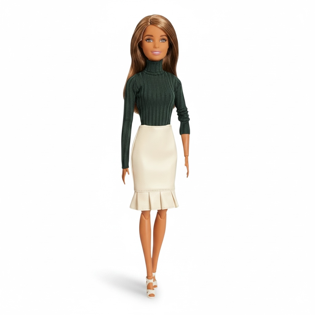 White Leather and Turtleneck tops doll outfits:  Top, Skirts, Shoes, for 11.5” Fashion Dolls