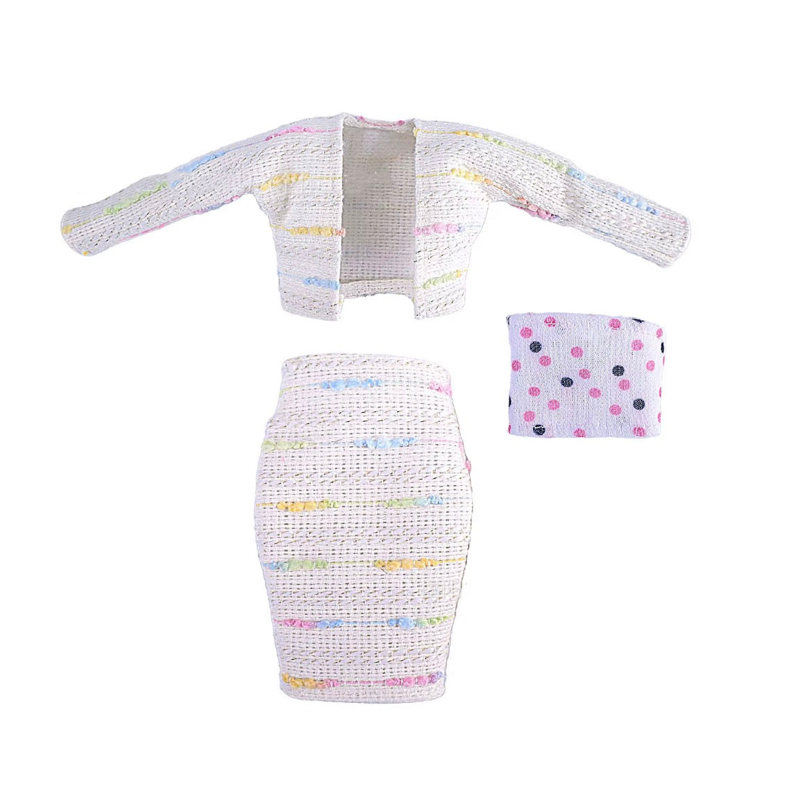 Elegant Textured 3-4 Piece Skirt Suit Set for Fashion Dolls