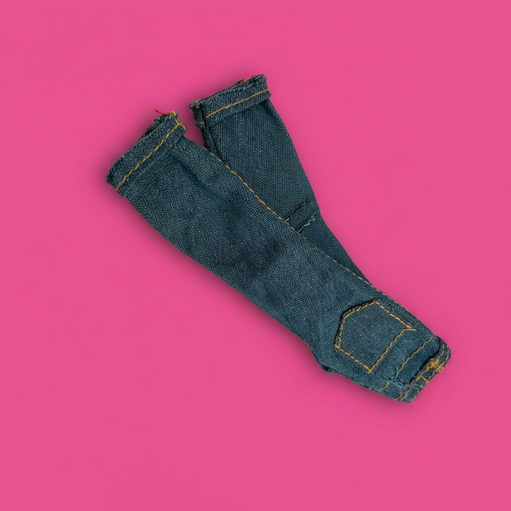 Denim Doll Cuffed Distress Jeans With Top and Sandals, 1:6 Scale Doll Jeans and Shirts