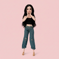 Denim Doll Cuffed Distress Jeans With Top and Sandals, 1:6 Scale Doll Jeans and Shirts