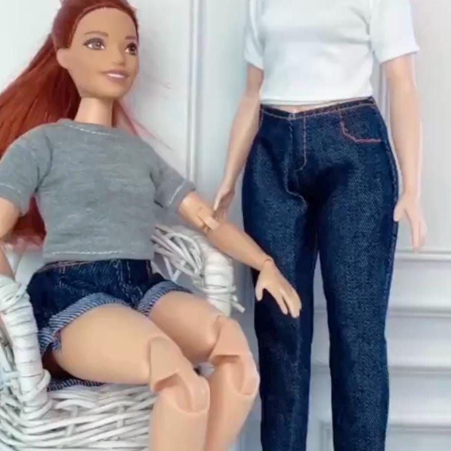 Curvy Doll Jeans: 12" Fashion Doll Clothes for Flat Feet Dolls