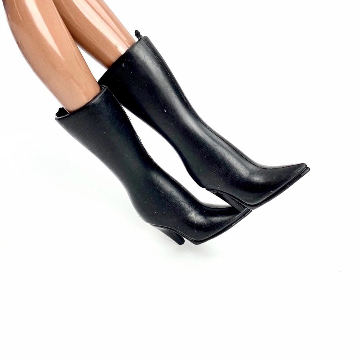 Fashion Doll Black Shoes, Boots, High Heels, 1:6 Scale