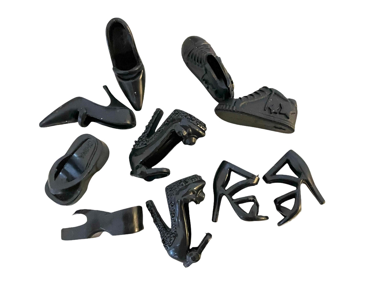 11.5” Doll Shoes, Assorted Black Heels, Fits-2000s Fashion Dolls, 5 Pairs