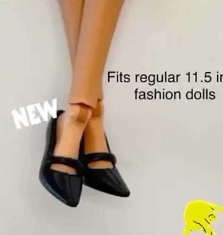 11.5” Doll Shoes, Assorted Black Heels, Fits-2000s Fashion Dolls, 5 Pairs