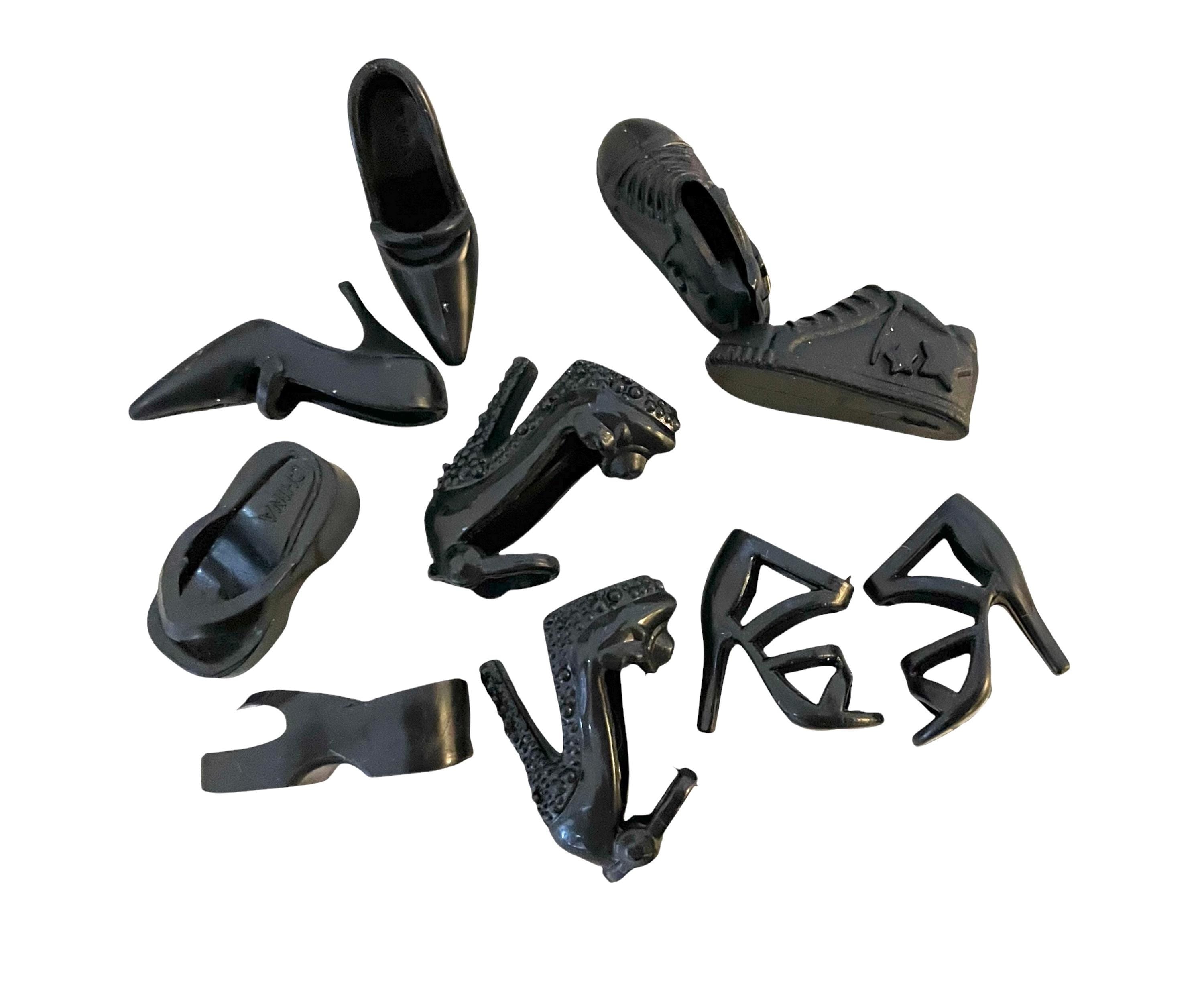 Fashion Doll Black Shoes, Boots, High Heels, 1:6 Scale