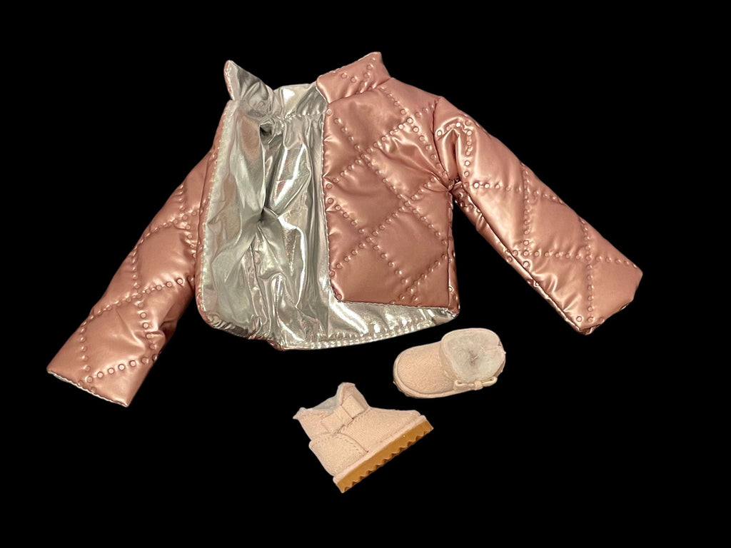 Pink Puffer Jacket and Boots for 11.5inch Dolls, 1:6 Scale doll clothes