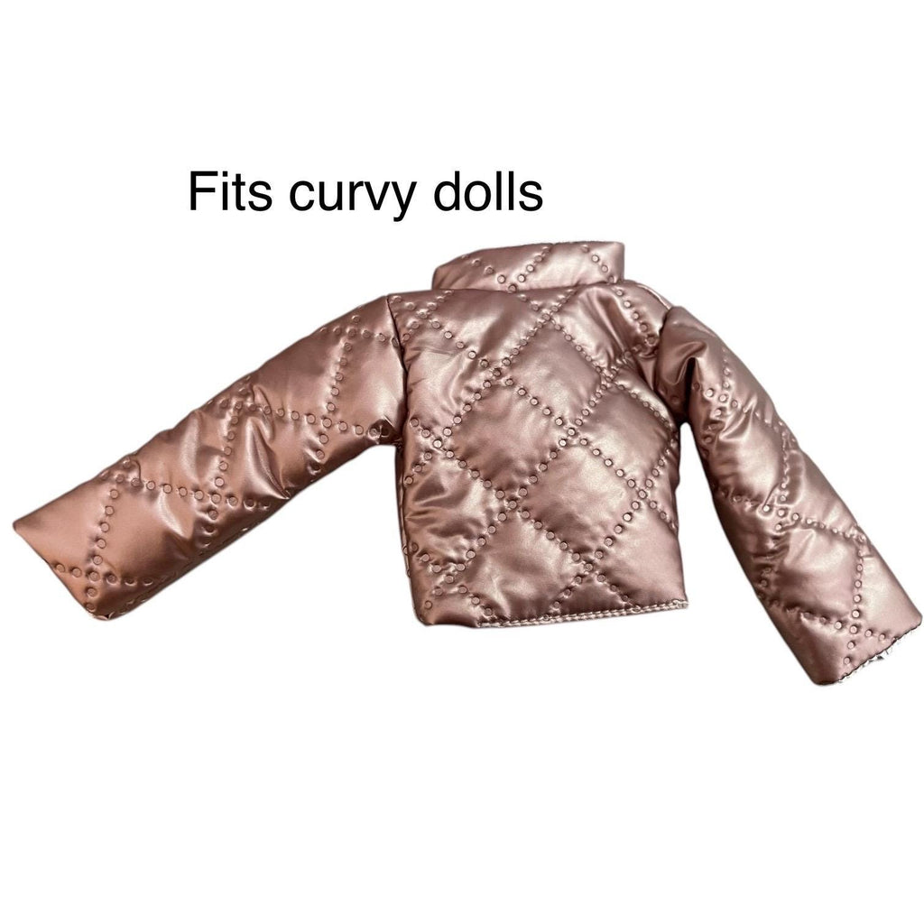 Pink Reversible Puffer Jacket with Silver Lining & UGG-Style Boots for 11.5-Inch Fashion Dolls – Fits Regular & Curvy