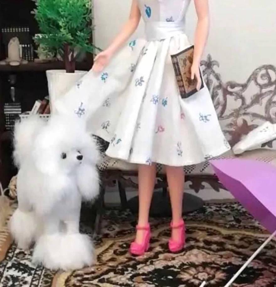 Poodle Pet for 11.5 inch Fashion Dolls Pink or White Faux Fur, 1:6 scale