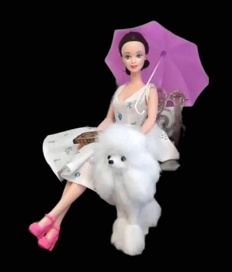 Poodle Pet for 11.5 inch Fashion Dolls Pink or White Faux Fur, 1:6 scale