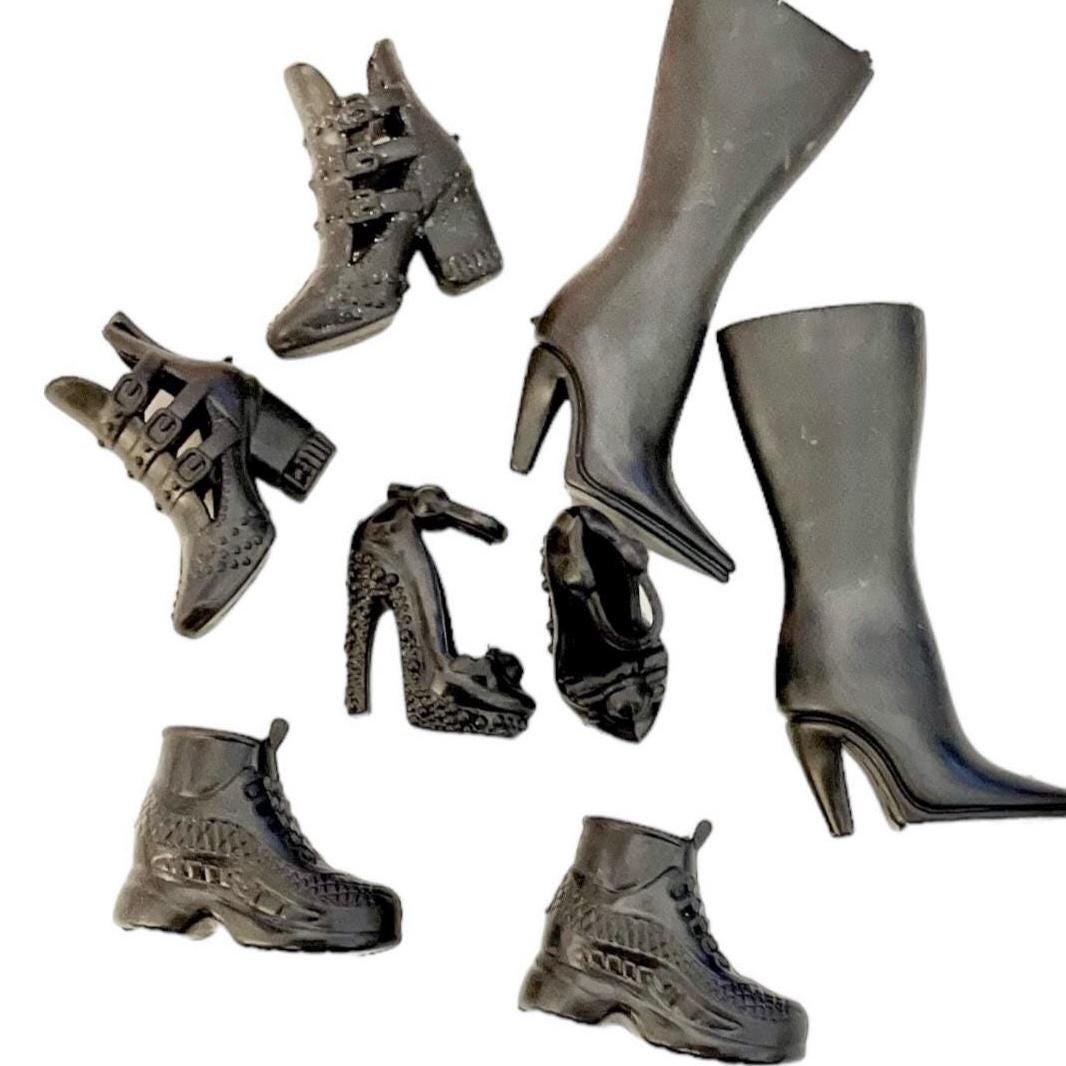 11.5” Doll Shoes, Assorted Black Heels, Fits-2000s Fashion Dolls, 5 Pairs