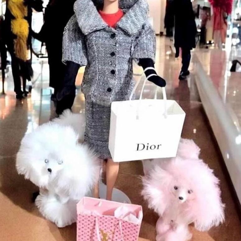 Poodle Pet for 11.5 inch Fashion Dolls Pink or White Faux Fur, 1:6 scale
