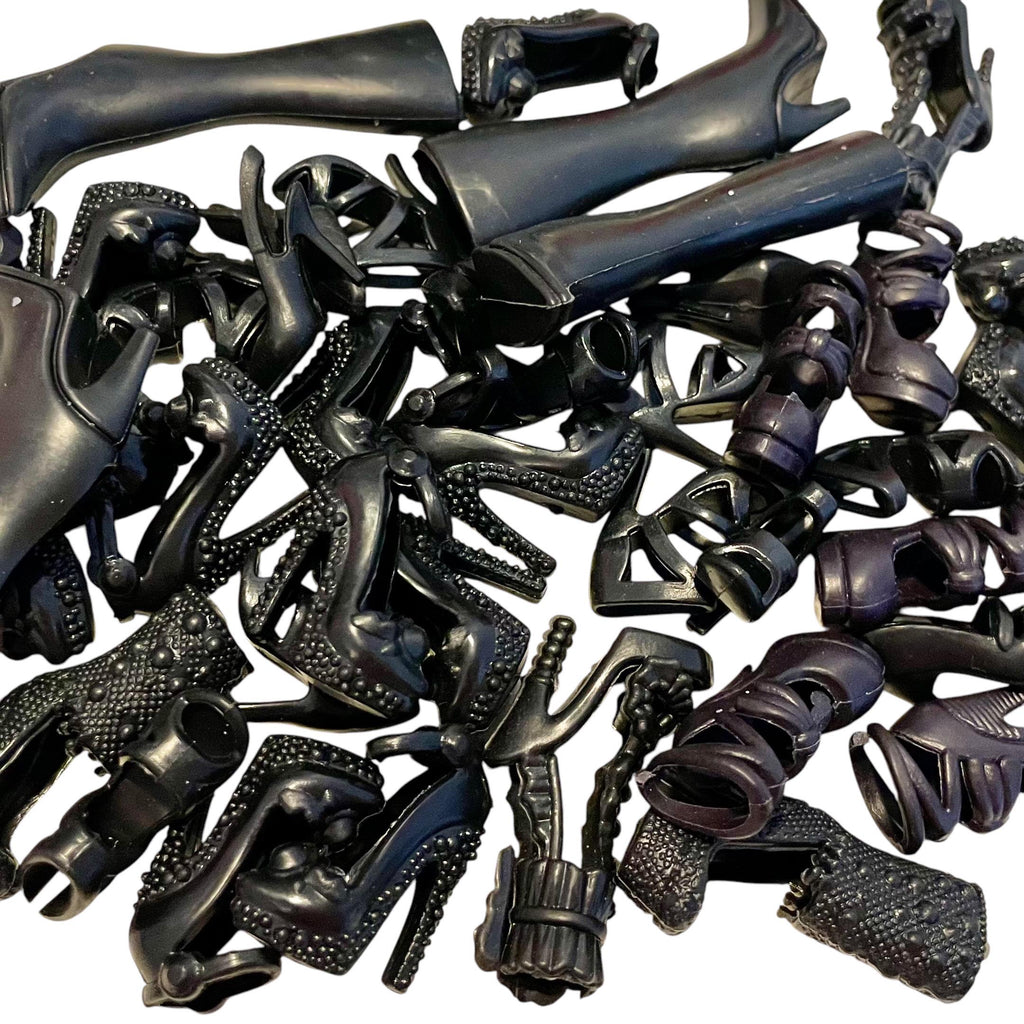 11.5” Doll Shoes, Assorted Black Heels, Fits-2000s Fashion Dolls, 5 Pairs