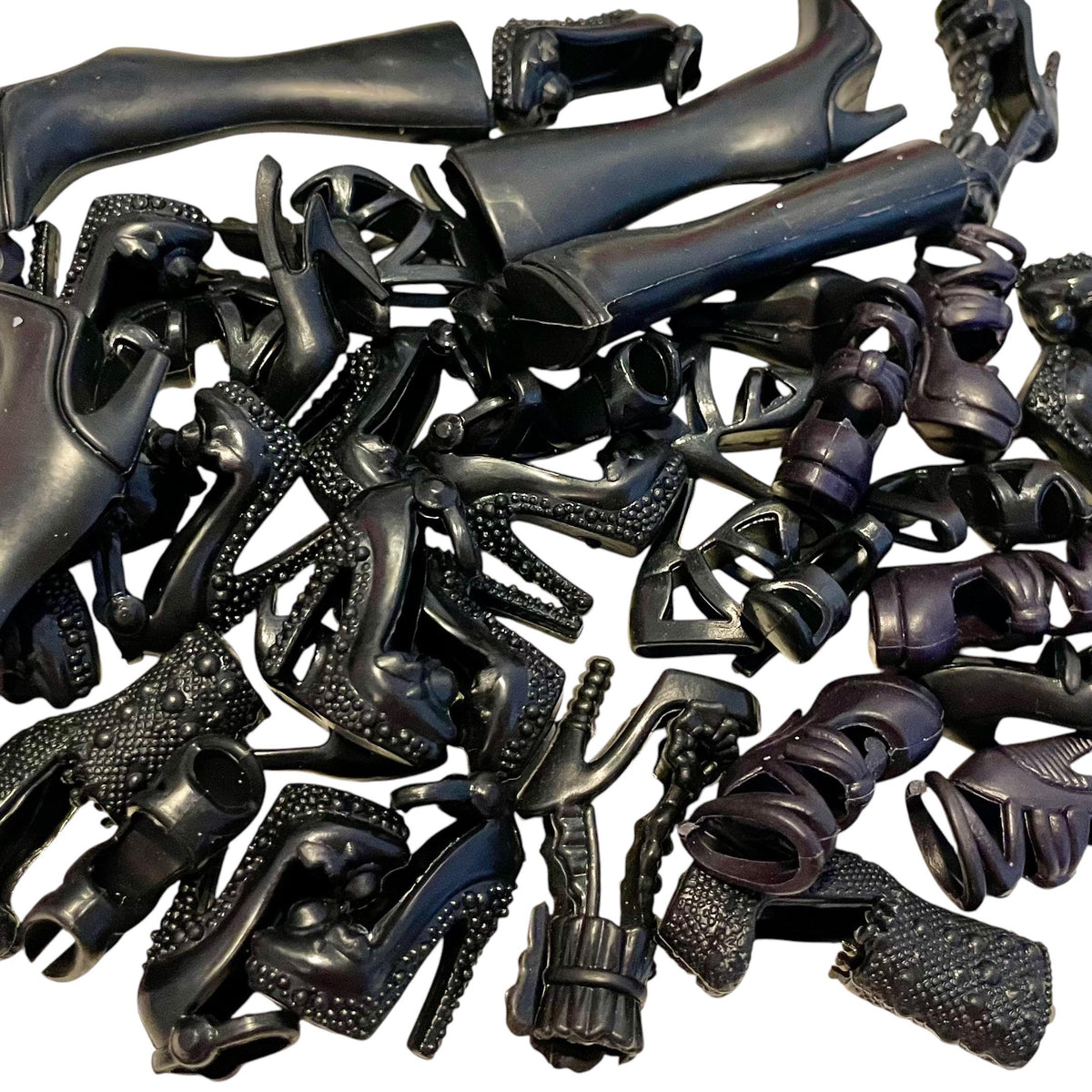 11.5” Doll Shoes, Assorted Black Heels, Fits-2000s Fashion Dolls, 5 Pairs