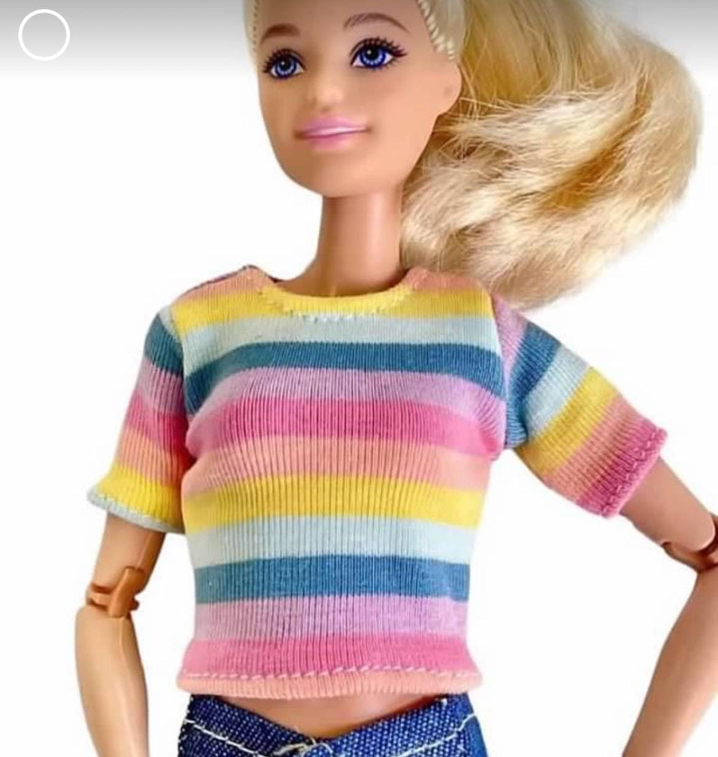 Fashion Doll Clothes: Black pants slacks & Rainbow Top, 1/6 Scale