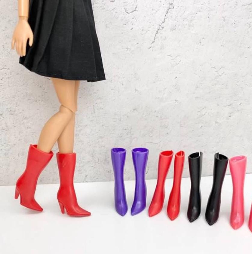 Fashion Doll Boots, 1:6 Scale, Black, Red, Pink, Purple, 4 Pair Set