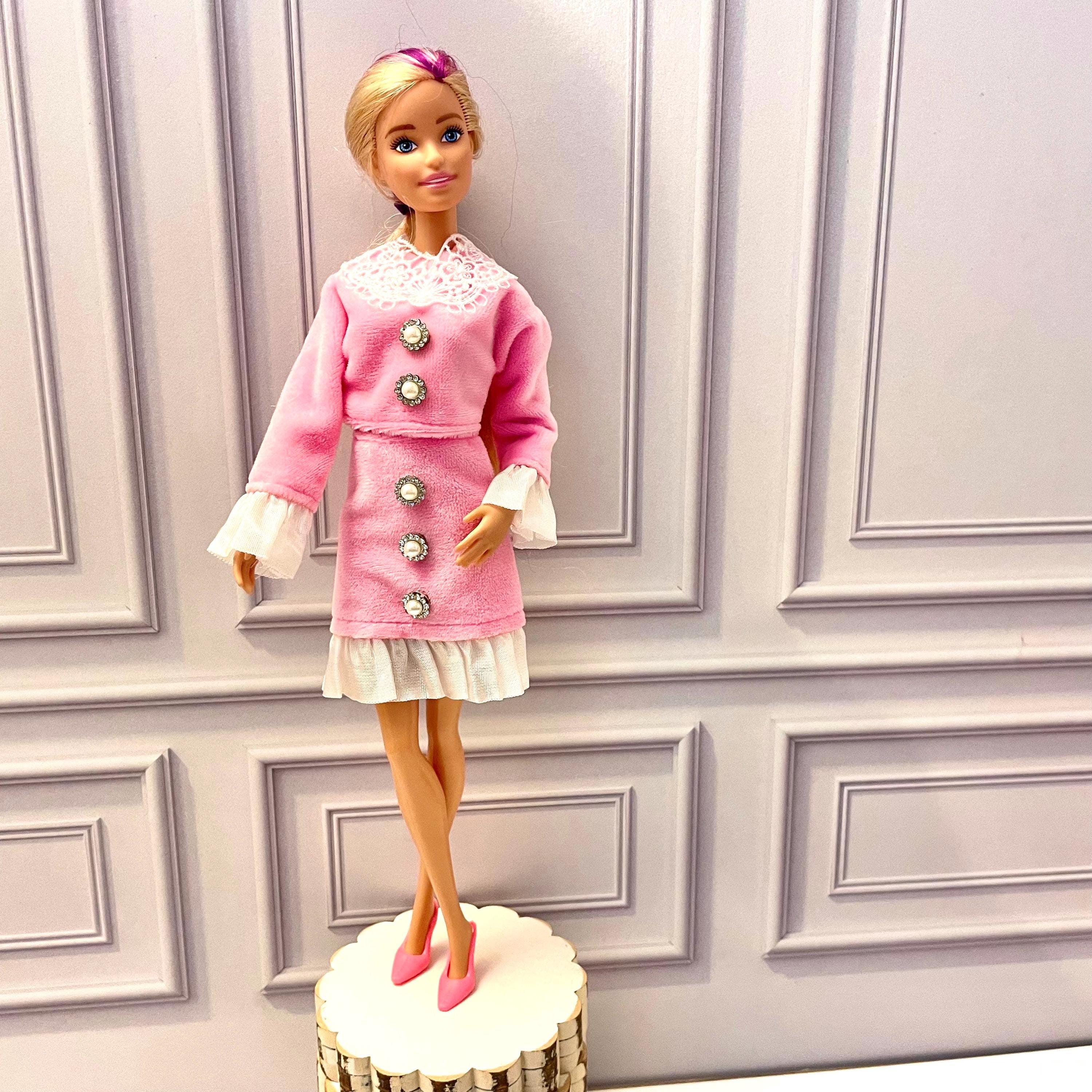 Black Velvet Fashion Doll Outfit: Embroidered Suit, Ruffled Sleeves