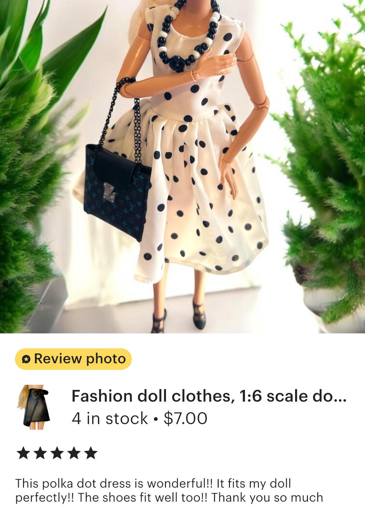 Polka Dot Doll Dress with Shoes and Jewelry, Retro 1:6 Scale Fashion Doll Outfit