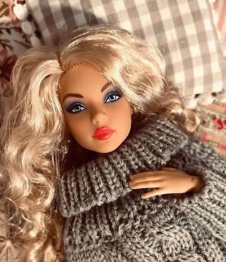 Doll Clothes 1:6 Scale, Pink Cable Knit Sweater, Curvy and Regular Fit