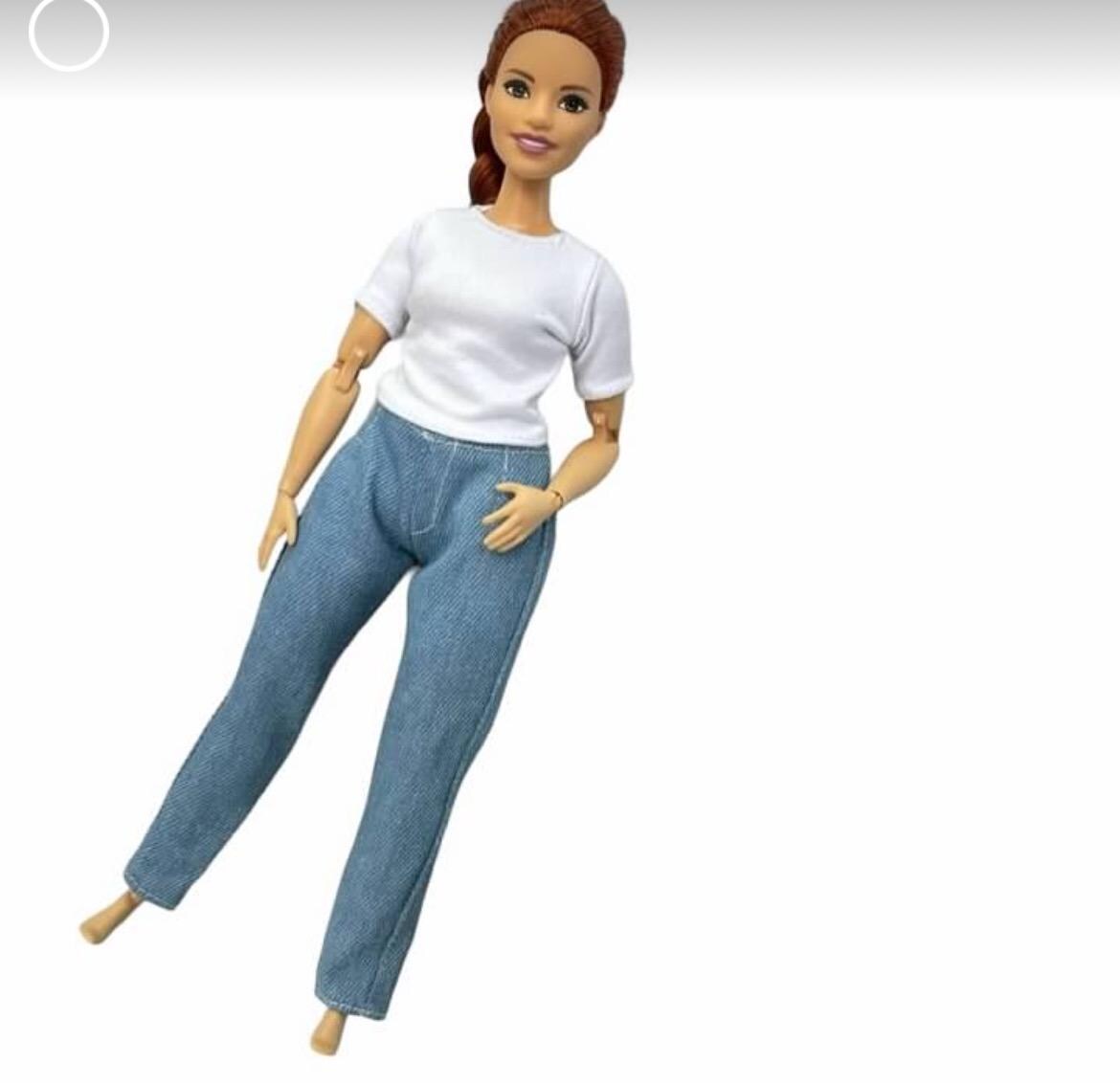 Curvy Doll Denim Jeans Outfit: Rainbow Top