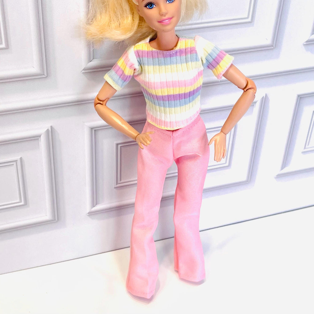 Pink Doll Pants Outfit: Rainbow Tee, Fits 11.5" Fashion Doll