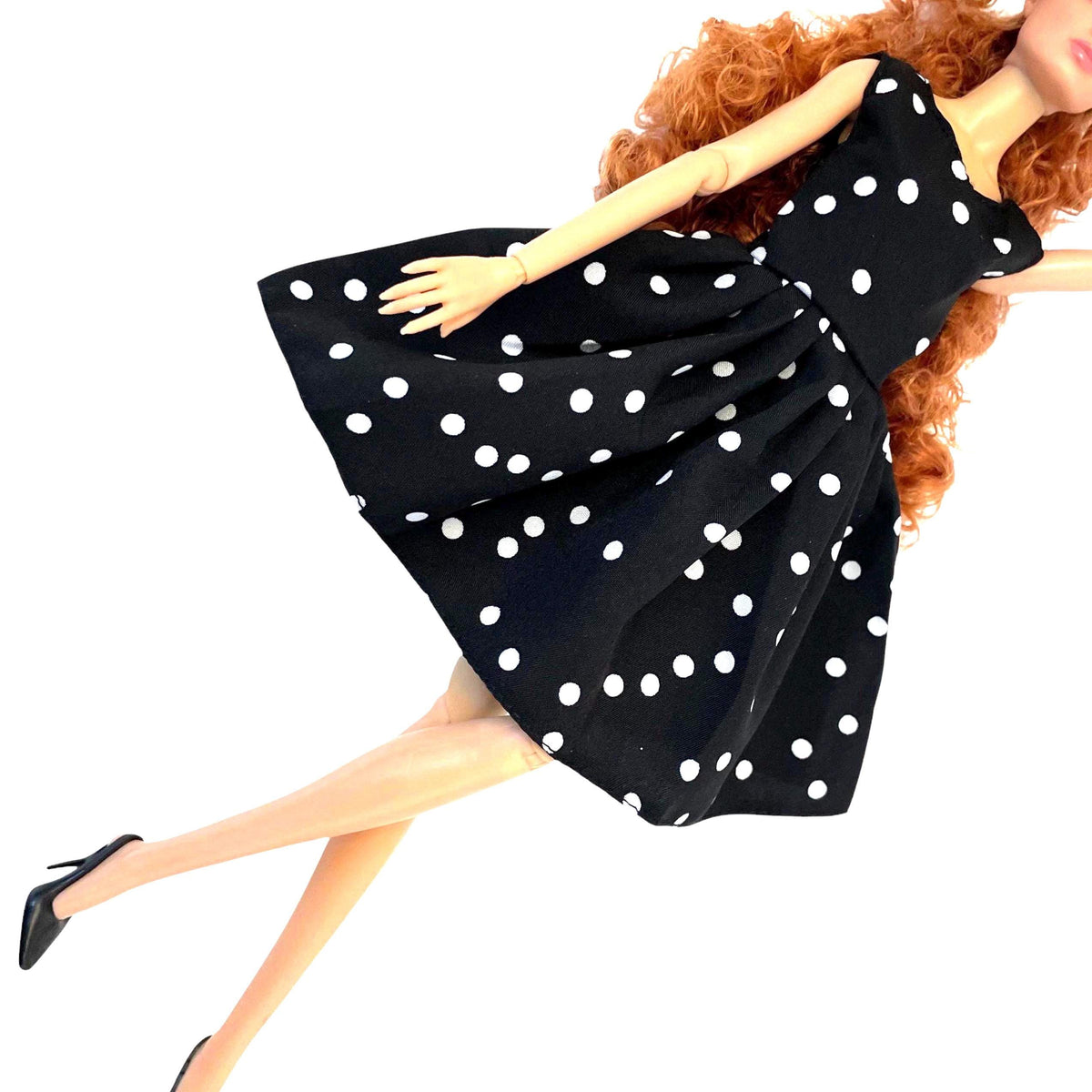 Polka Dot Doll Dress with Shoes and Jewelry, Retro 1:6 Scale Fashion Doll Outfit