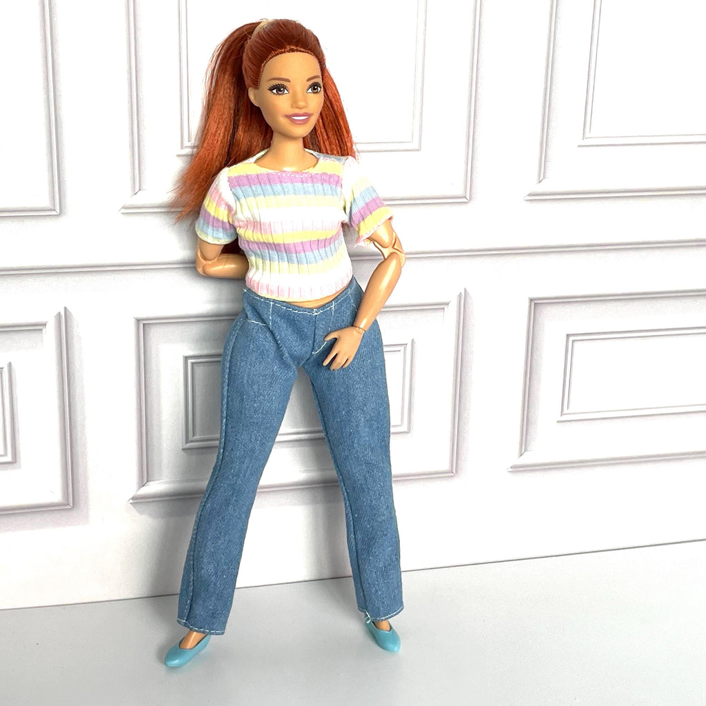 Curvy Doll Denim Jeans Outfit: Rainbow Top