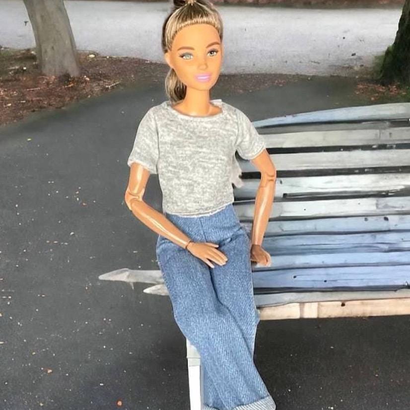 Fashion Doll Cuffed Jeans, Butterfly Denim Pants, Tee and sets