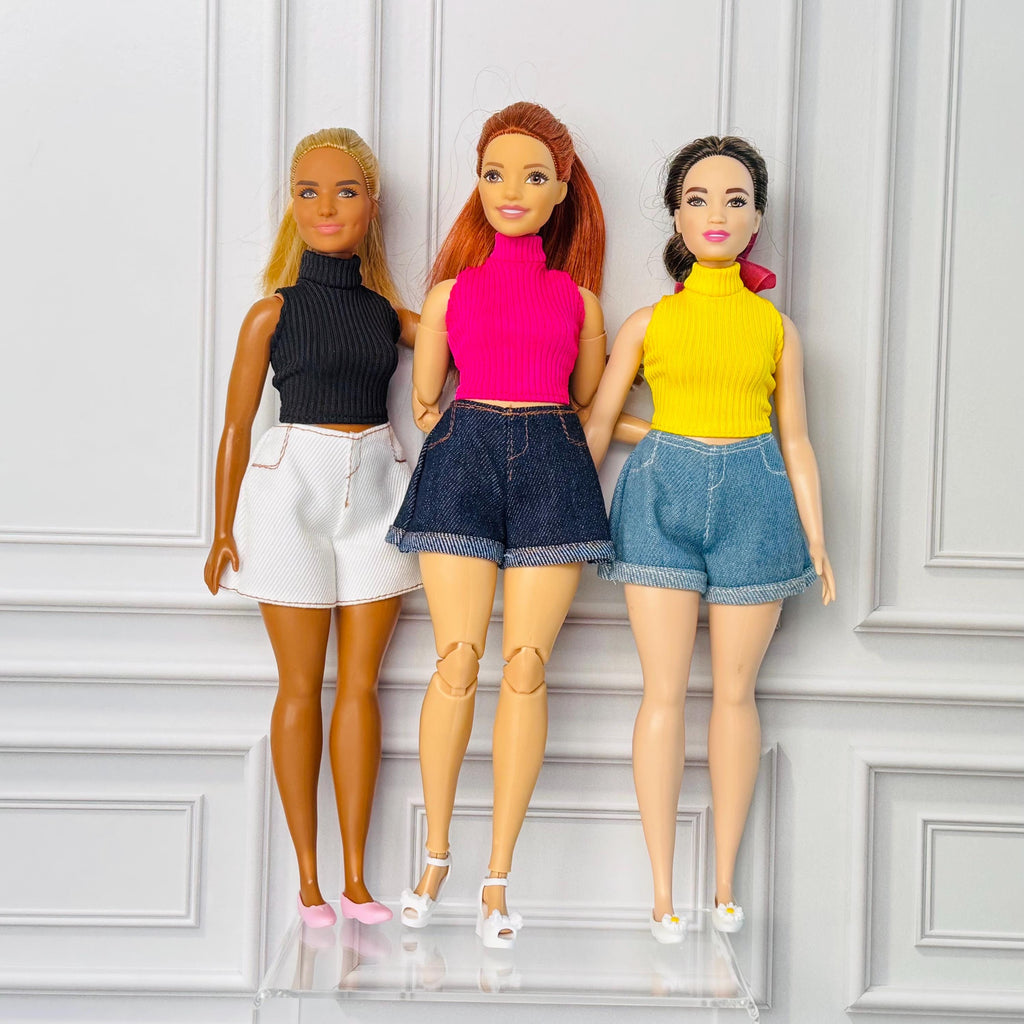 Curvy Doll Denim Shorts Set: 1/6 Scale Fashion Doll Clothes