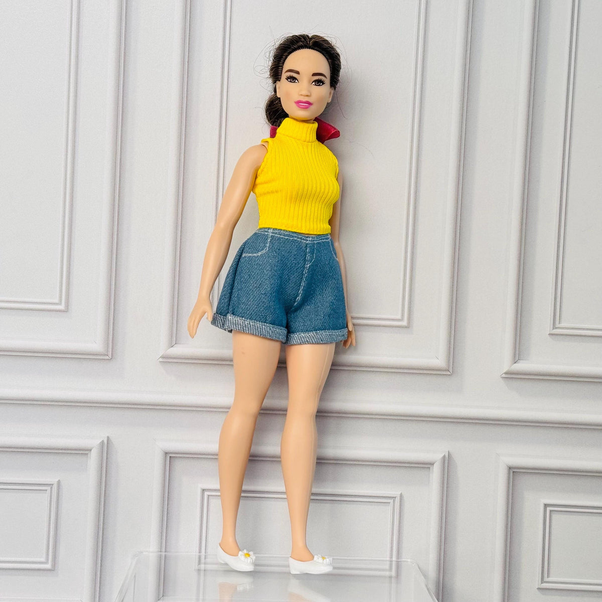 Curvy Doll Denim Shorts Set: 1/6 Scale Fashion Doll Clothes