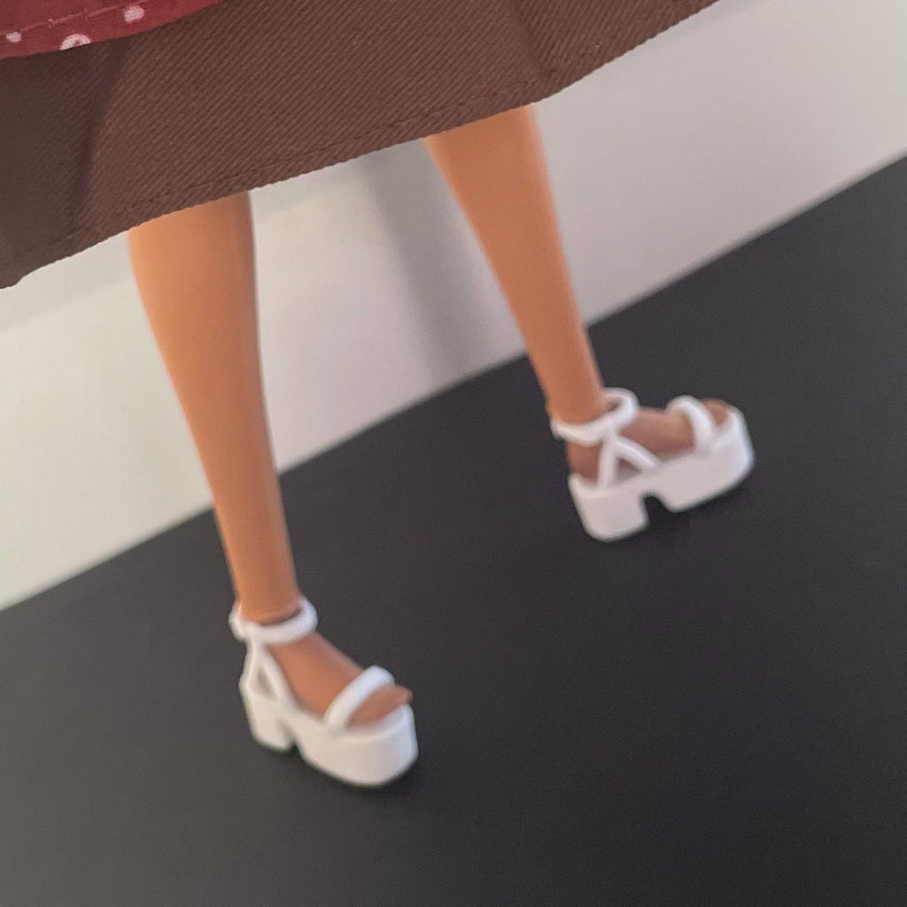 Fashion Doll White Platform Sandals: High Heel Shoes for Flat Feet Dolls