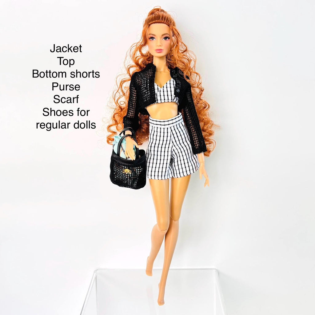 Curvy and Regular MTM Doll Outfit: Black & White Fashion Doll Clothes Set