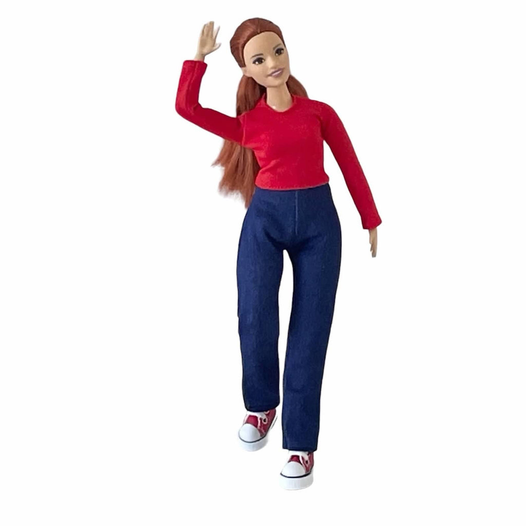 Curvy Doll Outfit: Blue Jeans, Red Top & Sneakers - Fits 11.5" Fashion Dolls