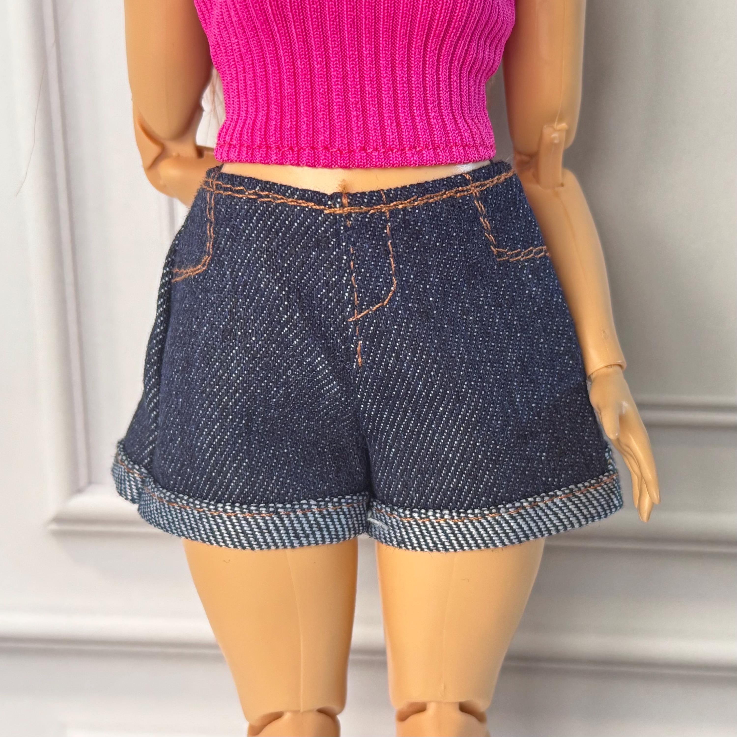 Curvy Doll Denim Shorts Set: 1/6 Scale Fashion Doll Clothes