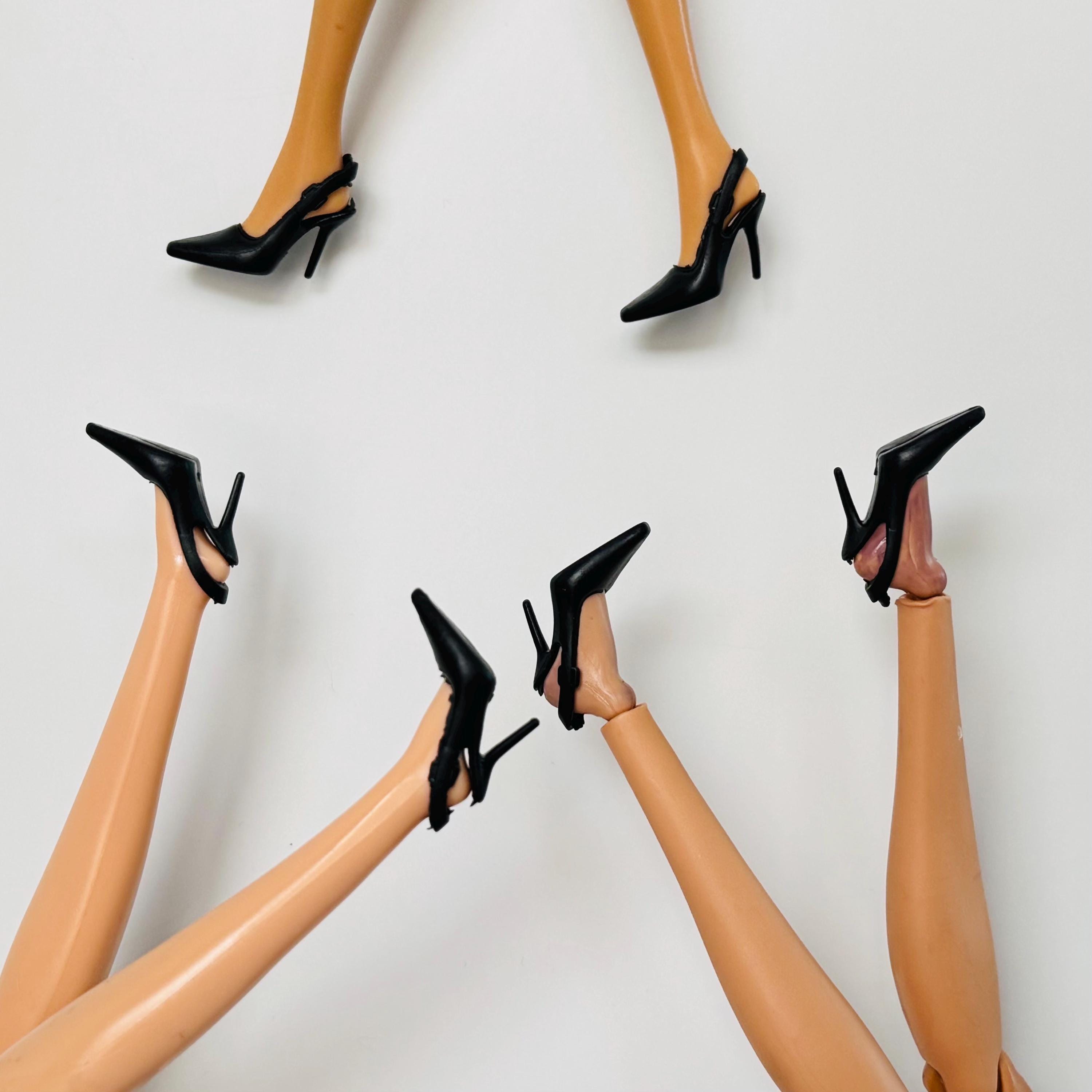 Fashion Doll Pink and White Boots, Black Sling backs High Heels