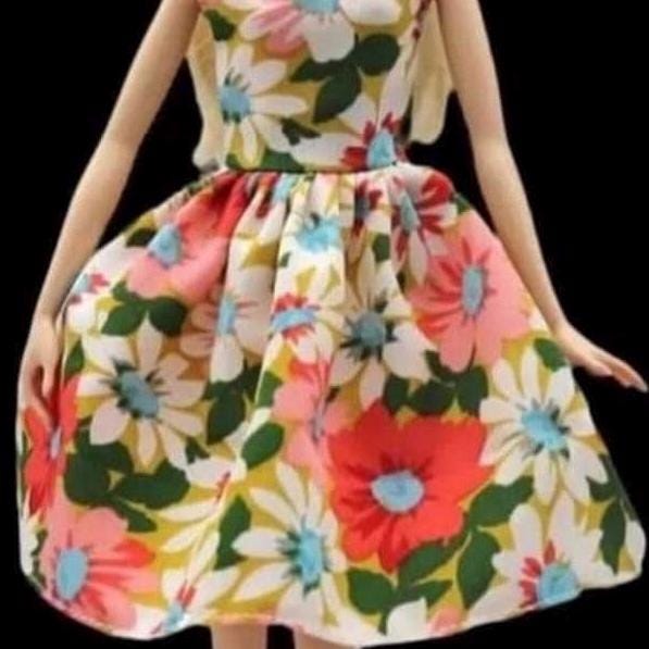 Fashion Doll Dress, Floral Outfit, Fits Curvy and Regular Dolls