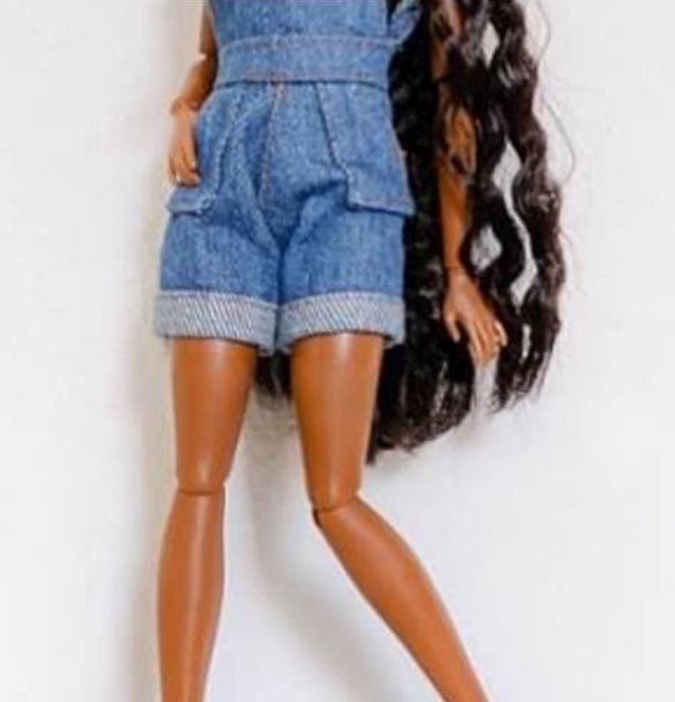 Denim Overall Doll Outfit Realistic: 1/6 Scale Fashion Doll Clothes