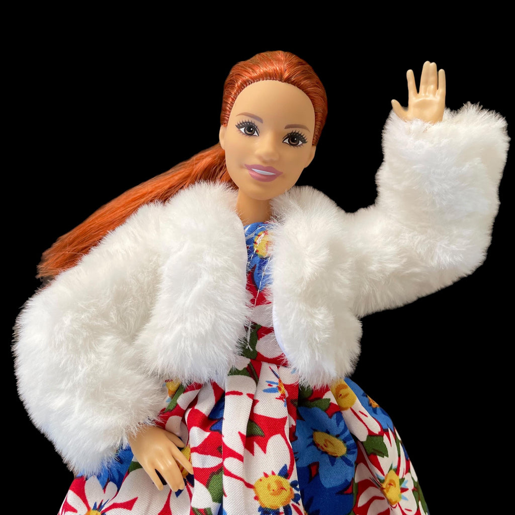 Fashion Doll Red Dress, White Fur Coat for 11.5 inch Doll