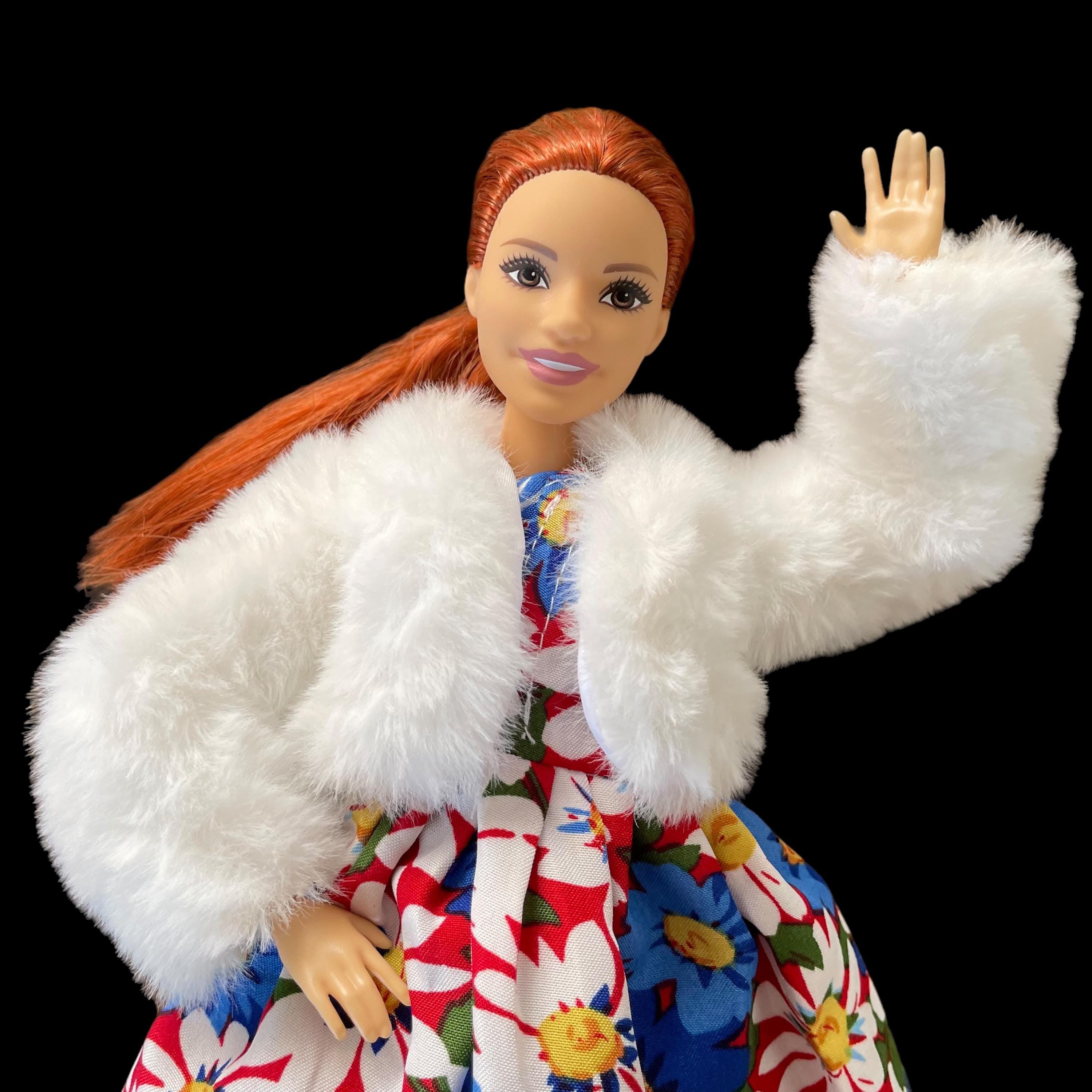 Fashion Doll Red Dress, White Fur Coat for 11.5 inch Doll