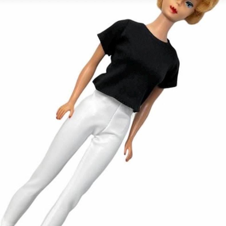 11" Doll Clothes: White Stretch Pants, Butterfly Denim Pants, Shirts